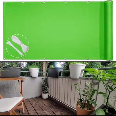 Balkonscherm, inkijkbescherming, 100 x 800 cm, balkonbekleding, balkoninkijkbescherming, meterware in de tuin, ondoorzichtig, waterdicht, windbestendig en uv-bescherming, voor tuin, balkon, terras, met kabelbinders en touw, groen