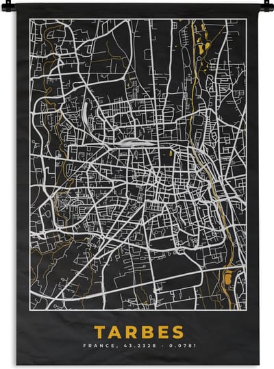 Wandkleed - Wanddoek - Plattegrond – Kaart – Stadskaart – Frankrijk – Tarbes - 120x180 cm - Wandtapijt