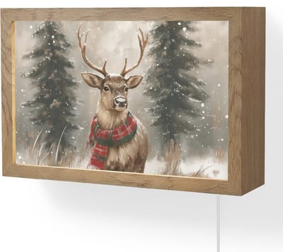 Wandlamp 30x20 cm - Oplaadbaar - Winter - Bos - Rendier - Donker - Wandlampen binnen woonkamer - Slaapkamer lamp met kabel - Decoratieve nachtlamp - Vloerlamp snoer