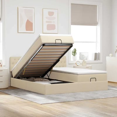 vidaXL - Ottoman - bed - met - matrassen - 200x200cm - stof - crèmekleurig