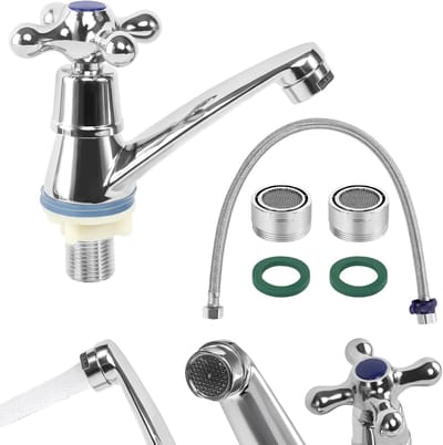 Enkele Koudwaterkranen voor Badkamer en Keuken met Filter en Dubbele Slangen voor Perfecte Waterkwaliteit
