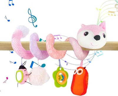 Allecto Plus - Spiraalvormig kinderwagen speelgoed met muziekdoos voor babyjongens - Leuk speelgoed voor kinderwagen en autostoel - Baby mobiele wieg speelgoed met spiraalvorm - Stimuleert zintuigen van de baby's