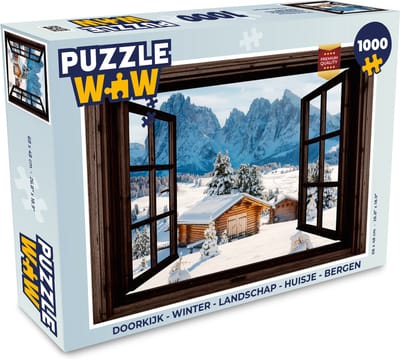 Puzzel Doorkijk - Winter - Landschap - Huisje - Bergen - Legpuzzel - Puzzel 1000 stukjes volwassenen
