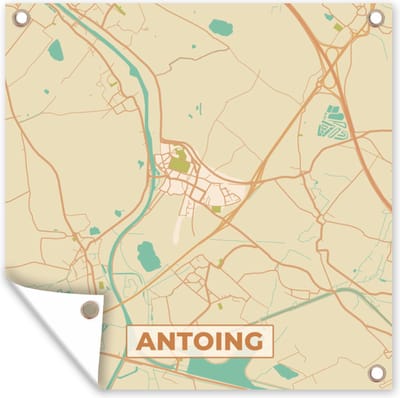 Tuin poster Kaart - Antoing - Plattegrond - Stadskaart - Vintage - 200x200 cm - Tuindoek
