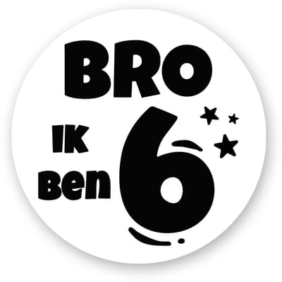 25x traktatiestickers - BRO ik ben 6 - Verjaardag stickers 6 jaar - BRO - Sluitstickers - Kinderfeest Traktatie - Uitdelen - Uitdeeltraktatie - Wensetiket - Rond - 40mm - Glossy sticker -Sluitstickers Pimp Studio