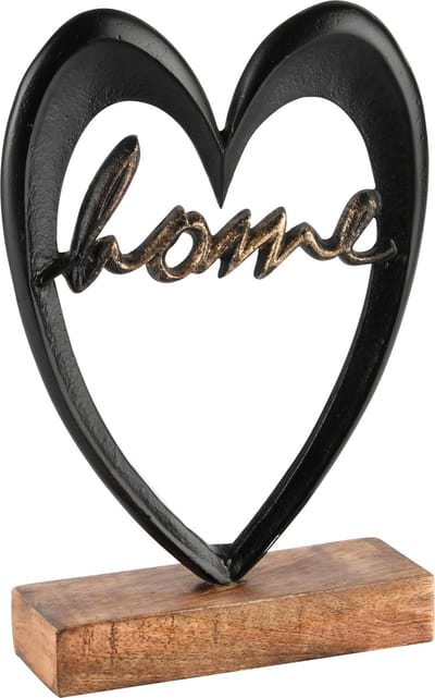Dekoratief | Deco hart 'Home', zwart/naturel, hout/metaal, 13x5x22cm | A248379