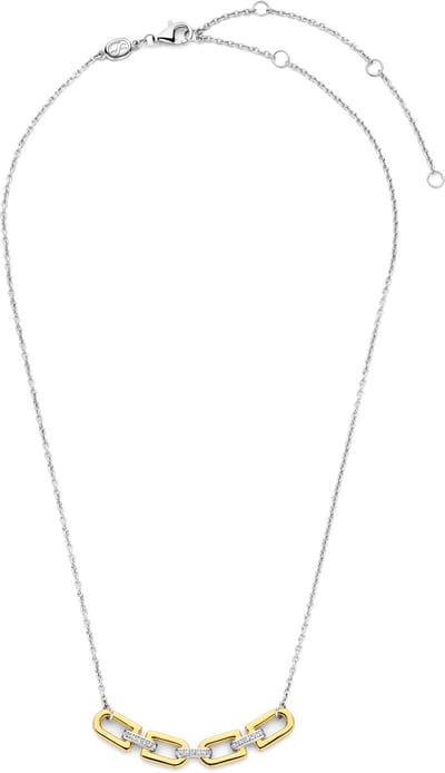 TI SENTO Dames Ketting - 925 zilver - Zirkonia met geel verguld - Maat 42 - 34044ZY