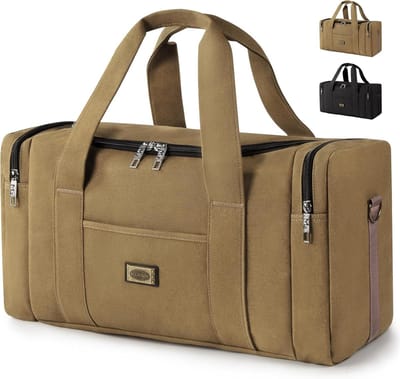 PromoHome Grote reistas in retro Uniseks canvas reistas Sporttas weekendtas vrijetijdstas, 38L voor vliegtuig, zakenreis, camping,Retro canvas (Khaki)