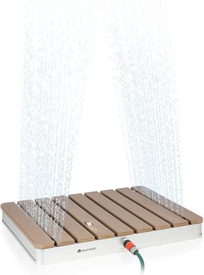 Blumfeldt Zwembad mobiele tuindouche, buitendouche voor de tuin, vloerdouche met 4m fonteinhoogte, vloertuindouche met houten look voor & sauna, buitendouche waterdicht, vorst- & UV-bestendig - 55 cm - voor Tuin - Opzetzwembad - Pool