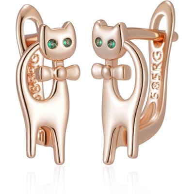 Luxe Leuke Katten Oorbellen Voor Meisjes Rosé Goud Kleur Natuurlijke Zirkonia Accessoires Kinderen Baby Kerstcadeaus Dierlijke Sieraden beige