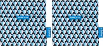 Snack'n'Go Tiles Blauw - Herbruikbaar Boterhamzakje en Snackverpakking - Sluiting met klittenband - BPA-vrij - Waterdichte binnenlaag - Wasbaar tot 60°C - 2 stuks
