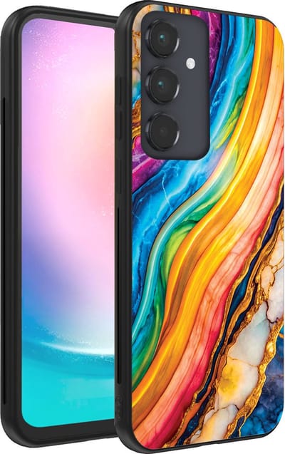 Smartphonica Telefoonhoesje Geschikt voor Samsung Galaxy A24 4G met Regenboog Goud Marmer Opdruk - TPU Backcover Case Rainbow Gold Marble Design geschikt voor Samsung Galaxy A24 4G