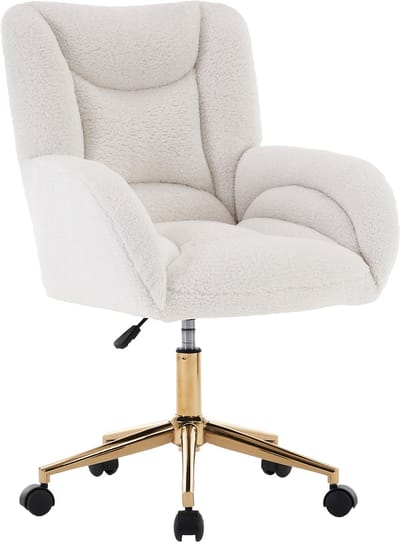 Teddy Bureaustoel - Witte Draaistoel - In Hoogte Verstelbaar - 360° Roterend - 100kg Draagkracht - Voor Thuiskantoor - 64x62x92,5cm - Wit