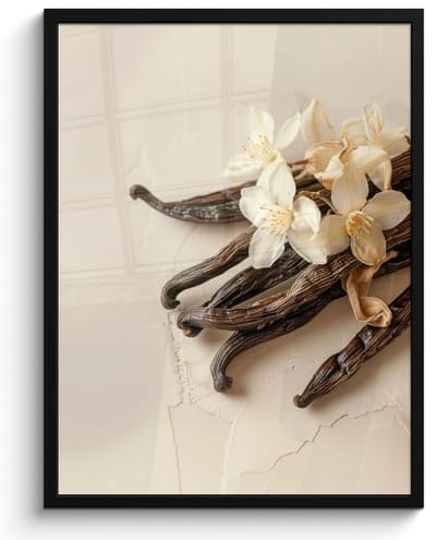 Fotolijst inclusief poster - Posterlijst 50x70 cm - Posters - Vanille - Bloemen - Beige - Foto in lijst - Keuken decoratie muur - Wanddecoratie accessoires - Muurdecoratie - Schilderijen