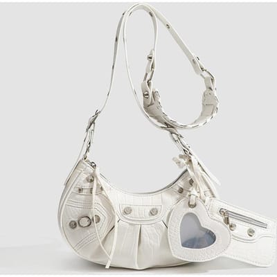 Textuur Coole Stijl Klinknagels 3-in-1 Okseltas 100 Hand Vrachtbrief Schouder Crossbody Tas Vrouw wit