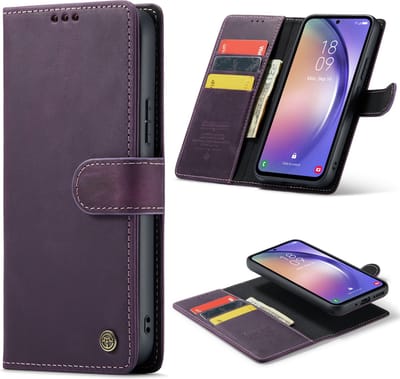 Casemania Hoesje Geschikt voor Samsung Galaxy A54 5G - Dark Purple - 2 in 1 Magnetische Leren Book Case - Uitneembare Portemonnee Hoes met Kaartvakken voor Telefoon