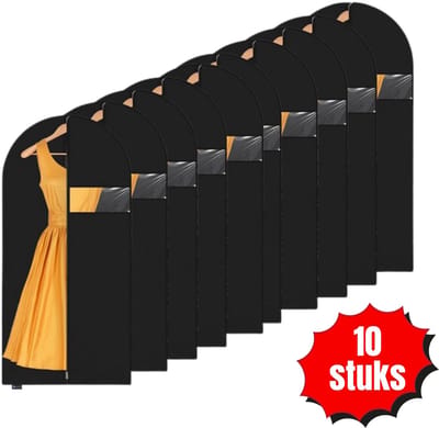 Kledinghoes - 10 stuks - 140x60 cm - Zwart met Ruit - Kledinghoezen - Kledinghoes Zwart - Trouwjurkhoes - Kostumhoes