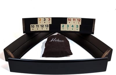 Handgemaakte zwarte ovale rummy speelset - Okey - 100% Hout - Luxe uitgave - Inclusief tas - Rummi - Bordspel - Okey Takimi