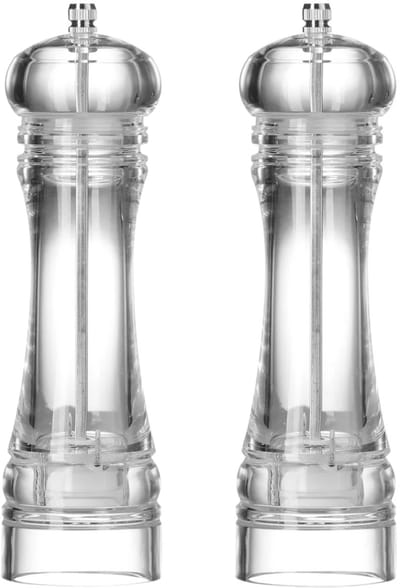 Cookinglife Peper- en Zoutmolenset Rocca Transparant 21,5 cm – Acryl Behuizing & Keramisch Maalwerk – Set van 2, Eenvoudig Handwas