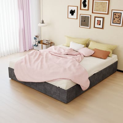 MIVRAY Bedframe 160x200 cm - Tweepersoonsbed met Opklapbare Opbergruimte en Lattenbodem - Zonder Matras en Hoofdbord - Stof - Grijs