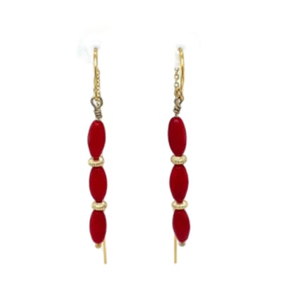 Pat's Jewels Oorbellen Dames - Doortrek Oorbellen - Minimalistische Oorbellen - Rood - Goud
