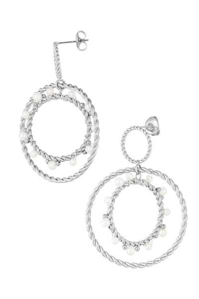 Oorbellen met Ronde Hangers en Parels – Stainless Steel – Statement Oorbellen – 3,5 x 5 cm – cadeau - zilver