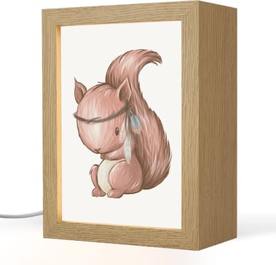 Nachtlampje 15x20 cm - Kinder lampje - Eekhoorn - Dier - Bosdieren - Bruin - Tafellamp kinderkamer - Slaapkamer lamp - Bedlamp kinderen - Kinderlampje stopcontact - Wandlamp babykamer - Nachtlampjes
