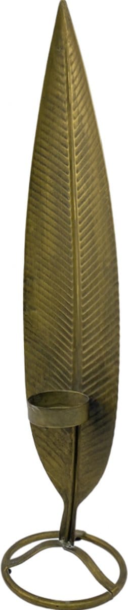 Feather Gouden Kaarsenhouder 59 cm – Metalen Kandelaar in Veervorm voor 1 Kaars – Antiek Gouden Woondecoratie voor Tafel, Kast, Vensterbank en Schouw – Antiek goud