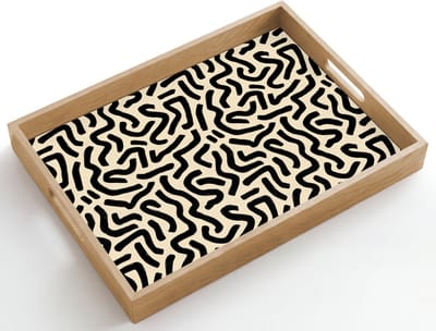 Dienblad hout 50x35 cm - Schootdienblad - Abstract - Lijnen - Zwart - Borrelplank rechthoek - Plateau dienbladen