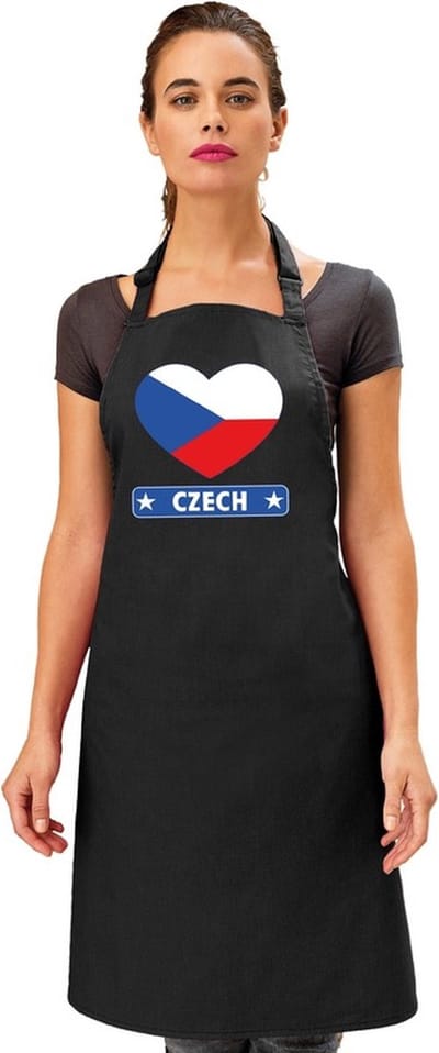 Tsjechische vlag in hart keukenschort/ barbecueschort zwart heren en dames - I love Tsjechie schort