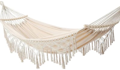 Hangmat - Hangende schommel - Deluxe dubbele hangmat met kwastjes Handgeweven vakmanschap, geschikt voor gebruik binnen en buiten Geschikt voor binnenplaatsen, tuinen en kamperen