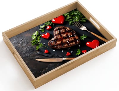 Dienblad hout 40x30 cm - Schootdienblad - Steak - Hart - Bestek - Borrelplank rechthoek - Plateau dienbladen