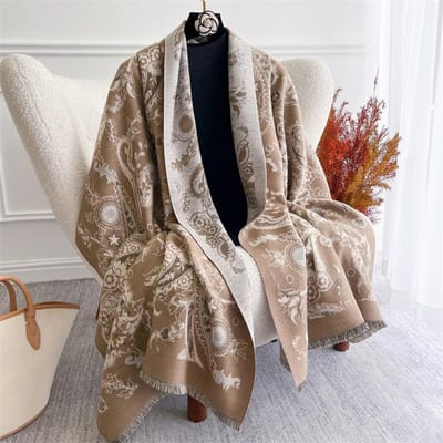 Écharpe Pashmina Jacquard en Cachemire Éthique de Luxe Enveloppe pour Dame Écharpes Chaudes d'Hiver Design Imprimé Foulard Poncho Stoles Écharpe pour Femme 63X180 cm brown