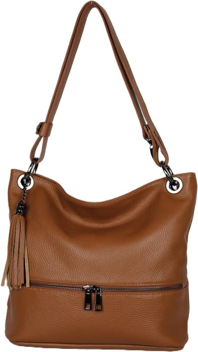 AmbraModa GLX37 - Italiaanse handtas, schoudertas, gemaakt van echt leer cognac