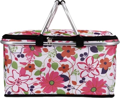 Opvouwbare koeltas met metalen frame - Geïsoleerde picknicktas voor school, werk en reizen - Praktische boodschappentas met bloemenpatroon