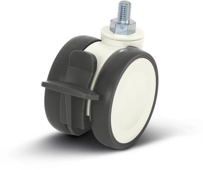 Wit dubbel meubel zwenkwiel geremd met schroefdraad - 75mm - 80kg
