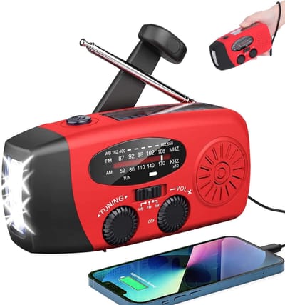 Draagbare noodradio - Radio op batterijen voor rampen - Noodradio op zonne-energie - Handcrankradio - Powerbank 2000 mAh - met led-zaklamp - met SOS-alarm - kan worden gebruikt voor noodoplading van smartphones - voor noodgevallen binnen en buiten