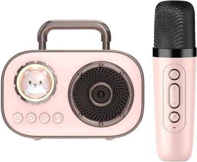 Karaoke Set - Draagbare Speaker - Feestelijke Muziek - Met Microfoon - 14.4 x 8.7 cm - Roze