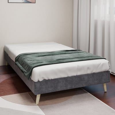 Wishdor Bedframe – 90 x 200 cm – Stevige Constructie – Stof en Metaal Grijs – Modern Minimalistisch Ontwerp – Eenvoudige Montage – Flexibele Plaatsing – Geschikt voor Standaard Matras