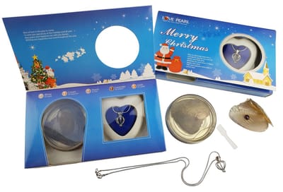 Zoetwater parelketting Wens parel Kerst - echte parel - parel in oester + ketting met hanger - geschenkverpakking - kerst cadeau