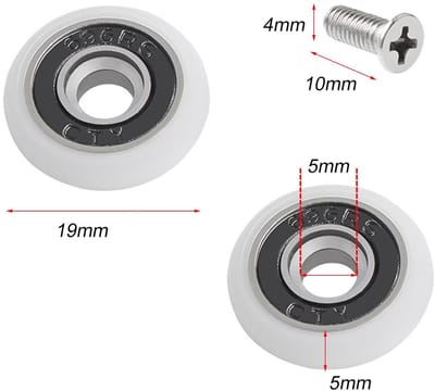 Dailygoods- Doucherollen 10 Stuks - Reservewielen - Schuifdeuren - Nylon/Koper - 19 mm - Duurzaam/Roestvrij Staal - Schuifdeurwielen
