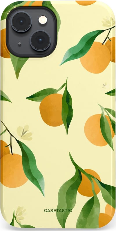 Casetastic Hoesje Geschikt voor Apple iPhone 14 Plus Magsafe - Stijlvolle Beschermende Duo-layer Case - Bladrijke Sinaasappel