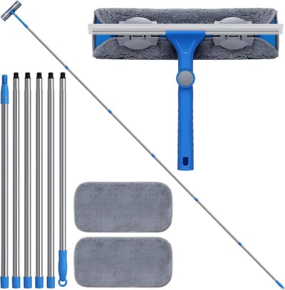 JCP® Raamwisser - 2-in-1 Raamreiniger - Ramenwasser Telescopisch - Telescoopsteel Ramenwassen - Blauw en Grijs - 4cm 30cm 475cm