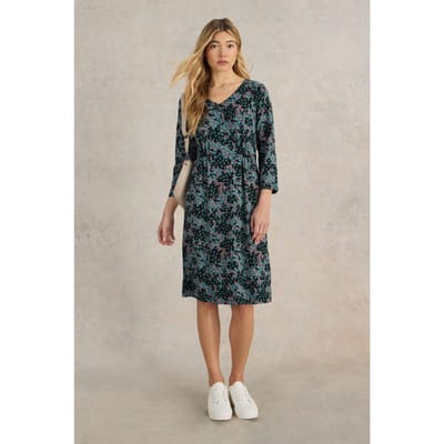 White Stuff Tallie Jersey Dress Teal Multi Maat: 10 REGULAR | Midi Jurken Outlet | Dames | Zwart