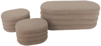 sweeek - Bankkist met 2 opbergpoefjes in boucléstof - l111cm