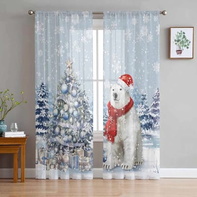 Kerst Sneeuwvlokken Retro Koala Transparante Gordijnen voor Woonkamer Decoratie Raamgordijnen Keuken Tule Voile Gordijnen W135 x H115cm x1 gray