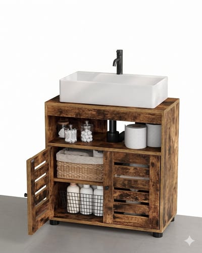 NordHaus Wastafelonderkast - Badkamerkast met Open Vak en 2 Deuren - Verstelbare Plank - Industrieel Design - 60x30x63 cm