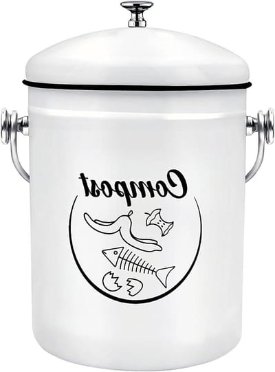 Compostbak Keuken - GFT Bak Binnen - Voedselafval Verzamelen - Roestbestendig Metaal - 5 Liter - Wit
