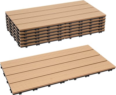 Terrastegels WPC Vlondertegels - 6 Stuks - 30 x 60 cm 1 m² - WPC Composiet Kunststof - Makkelijke en Snelle Montage - Balkontegels - Vlondertegel Set - Onderhoudsvrij - Tuin, Balkontegels - Terrasplanken - Teak