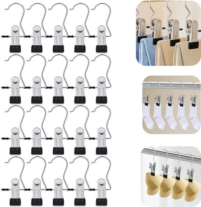 20 stuks klemmen - handdoekklemmen - hoedklemmen - sokkenklemmen - met haak - antislip - opbergaccessoires - huishoudelijke artikelen - geschikt voor het ophangen van sokken, handdoeken, hoeden, broeken (zwart, 11,5*4.4cm)